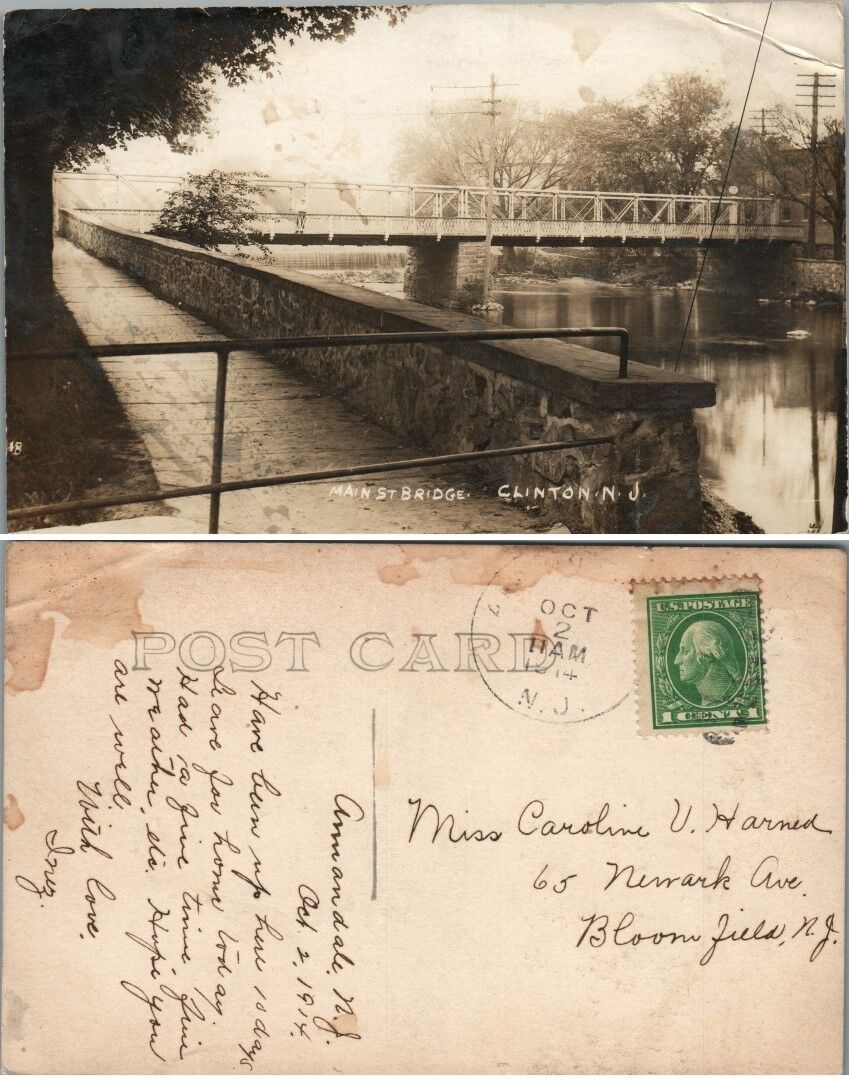 ANTIQUE RPPC REAL PHOTO POSTCARD MAIN STREET BRIDGE CLINTON N.J.