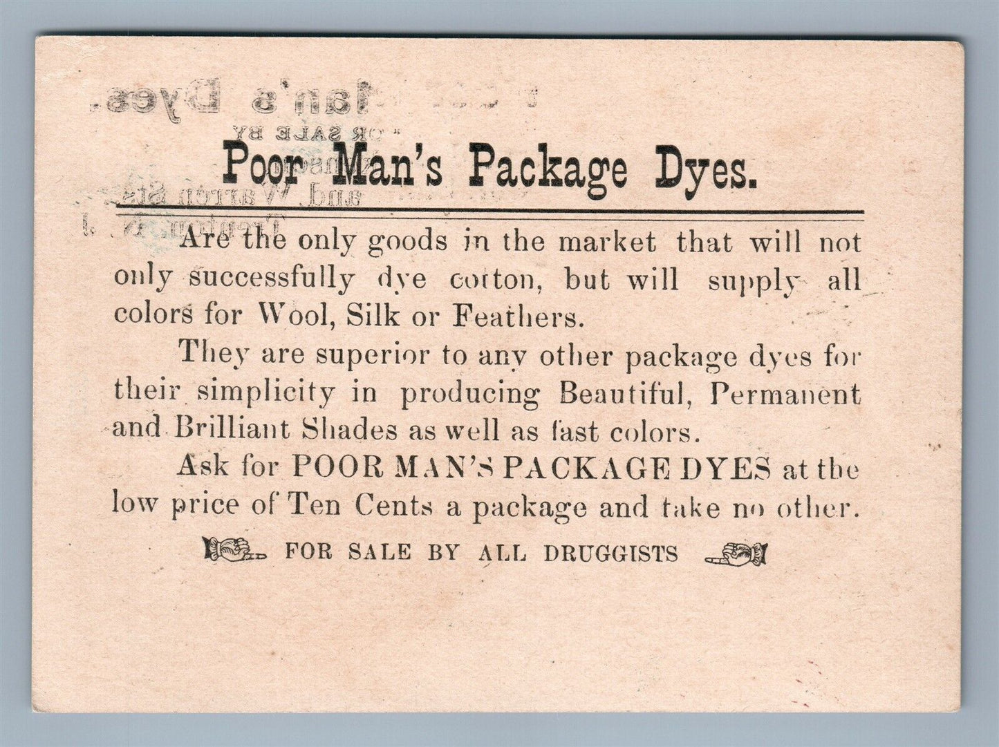 TRENTON NJ ANTIQUE VICTORIAN TRADE CARD POOR MAN'S DYES ADVERTISING