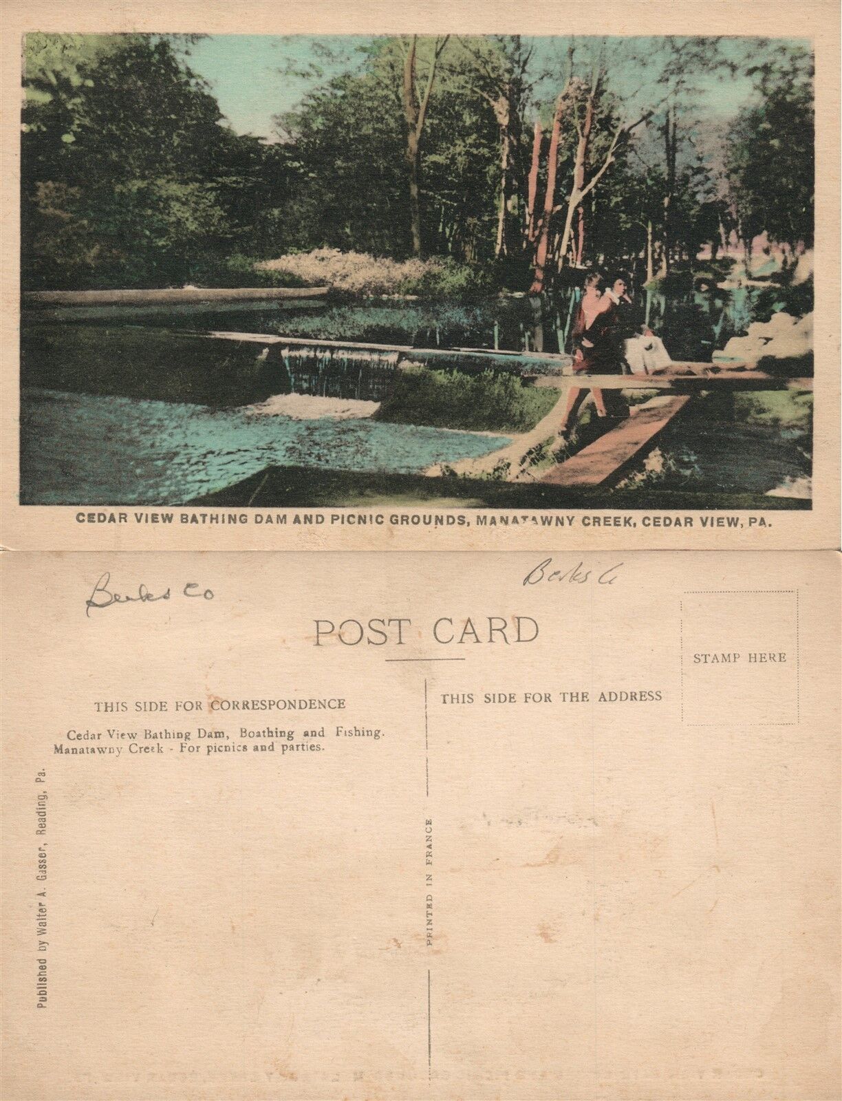 CEDAR VIEW PA BATHING DAM & PICNIC GROUNDS VINTAGE POSTCARD