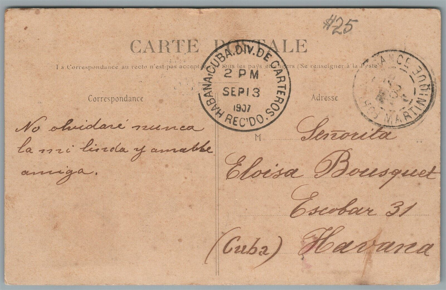 MARTINIQUE CARIBBEAN COSTUME CREOLE ANTIQUE POSTCARD w/ STAMP