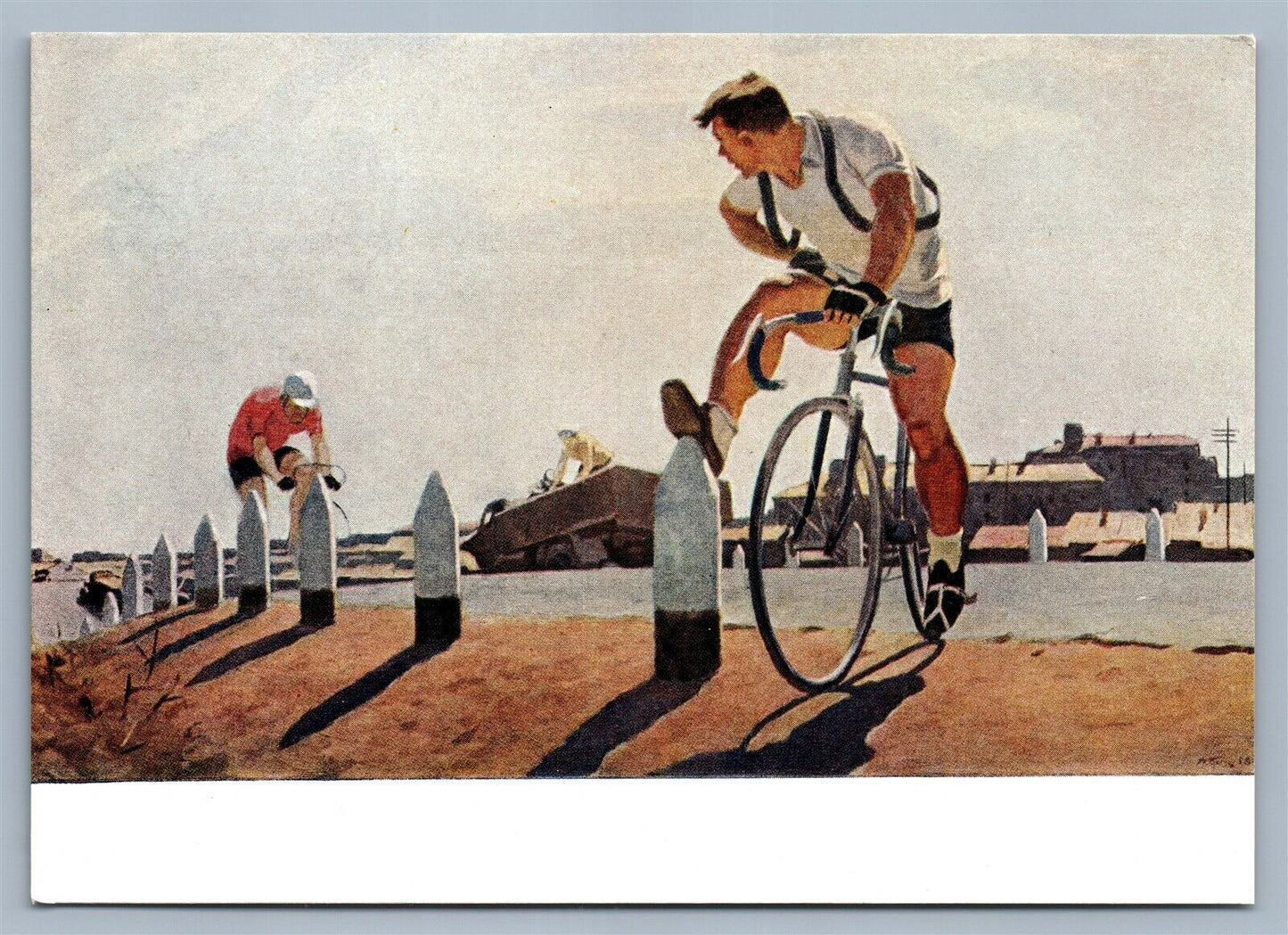 BICYCLE RIDERS RUSSIAN VINTAGE POSTCARD