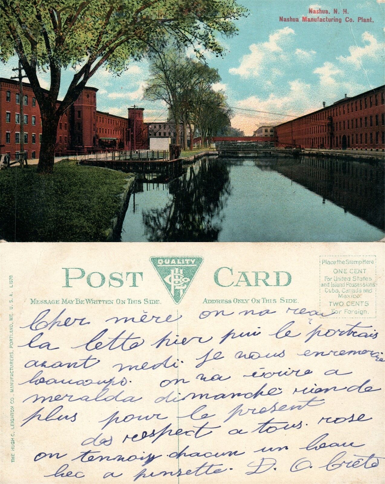 NASHUA N.H. MANUFACTURING CO. PLANT ANTIQUE POSTCARD