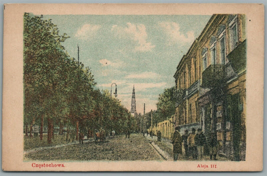 POLAND CZESTOCHOWA STREET SCENE ANTIQUE POSTCARD