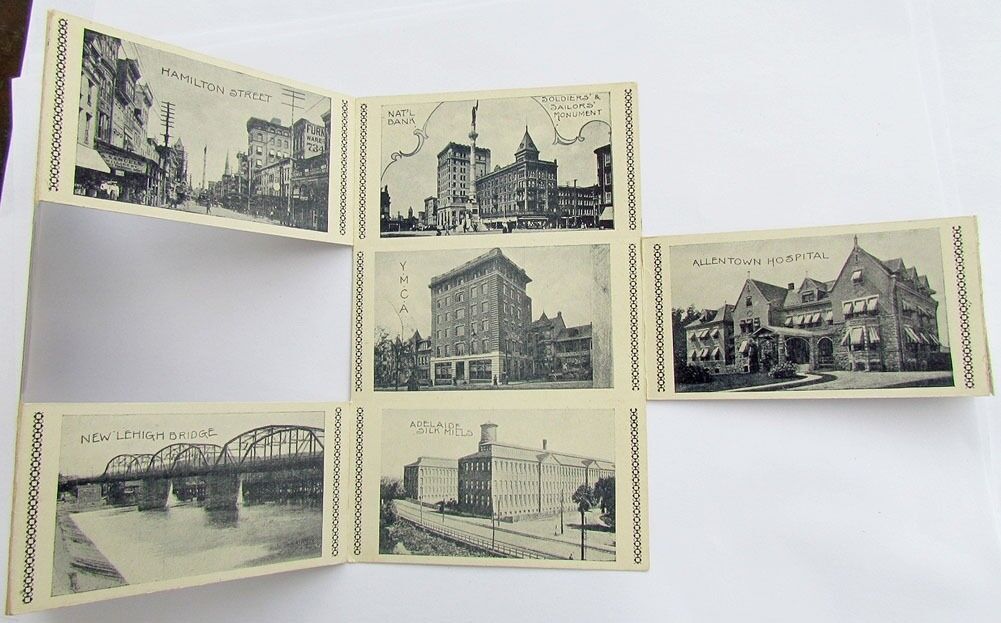 ANTIQUE 1906 POSTCARD - GREETINGS FROM ALLENTOWN PA CRESCENT MOON AMERICAN FLAG