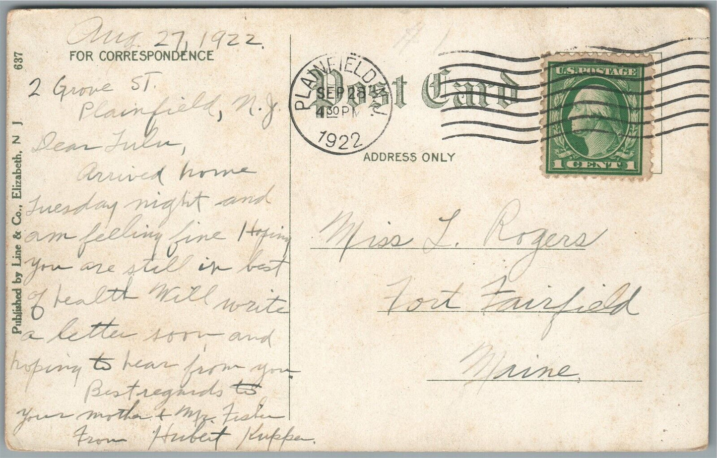PLAINFIELD NJ GROVE STREET ANTIQUE POSTCARD