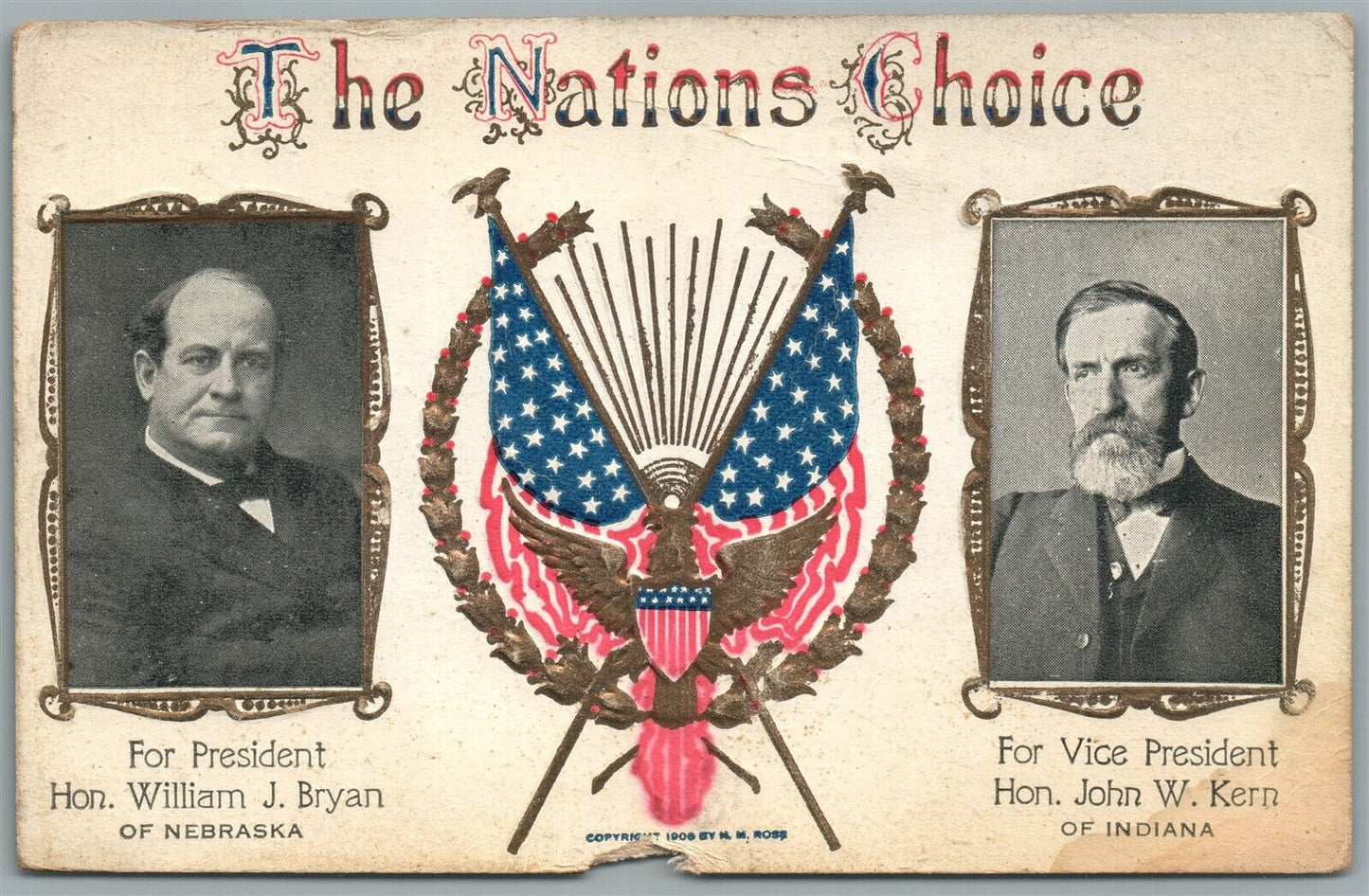 W. BRYAN vs J. KERN NATIONS CHOICE FOR PRESIDENT PATRIOTIC ANTIQUE POSTCARD