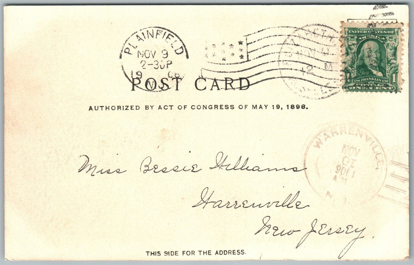 ROSELLE NJ REWALT'S PHARMACY 1906 UNDIVIDED ANTIQUE POSTCARD
