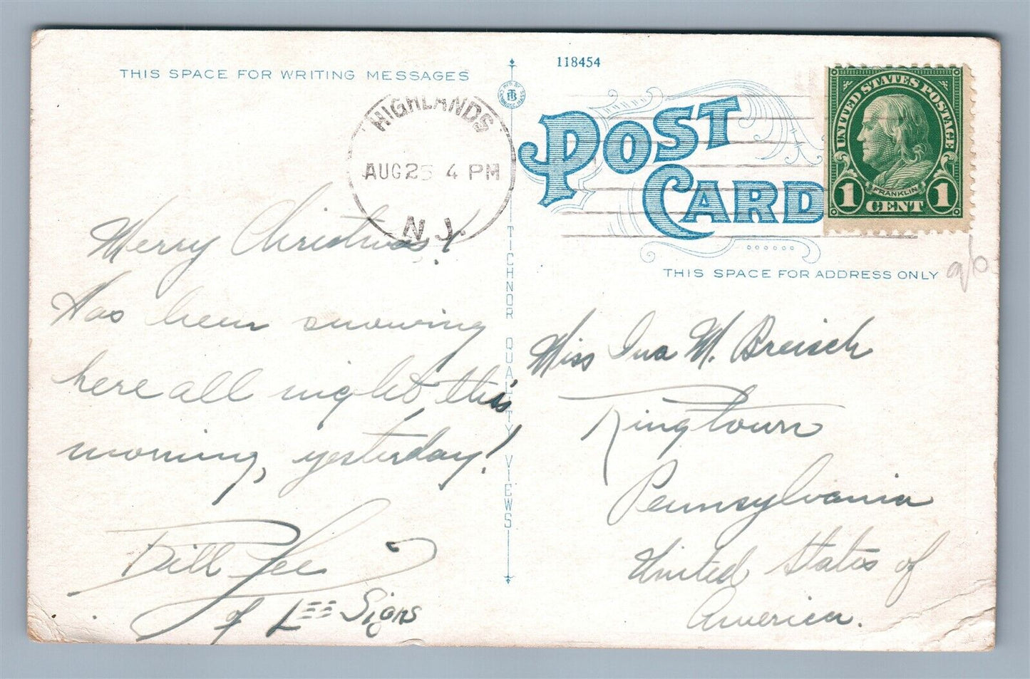 HIGHLANDS NJ HIGHLAND AVENUE ANTIQUE POSTCARD
