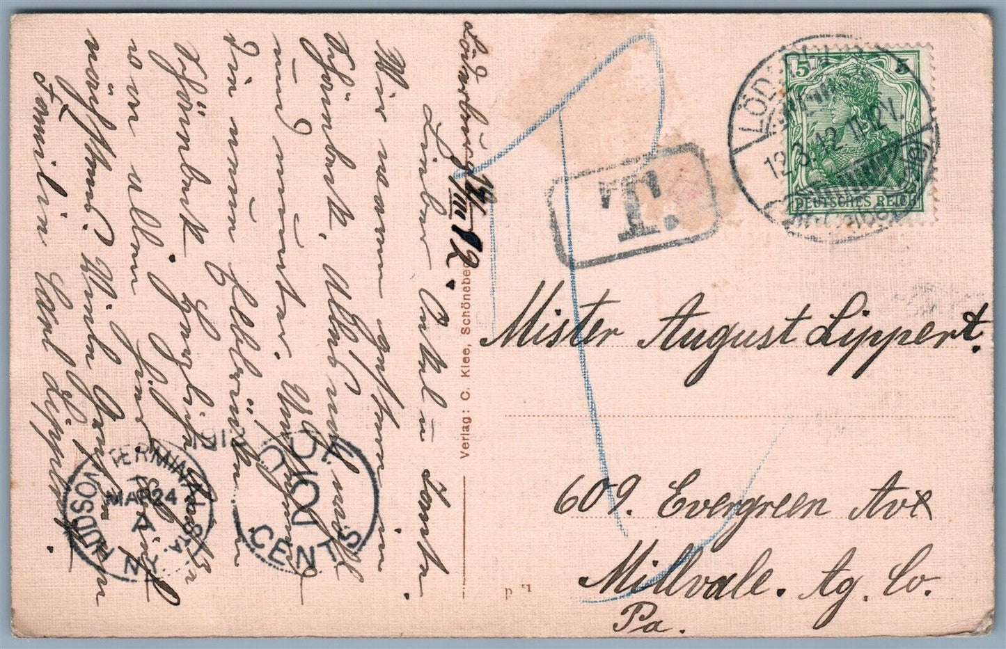 SCHONEBECK GERMANY BRIDGE 1912 ANTIQUE POSTCARD w/ STAMP