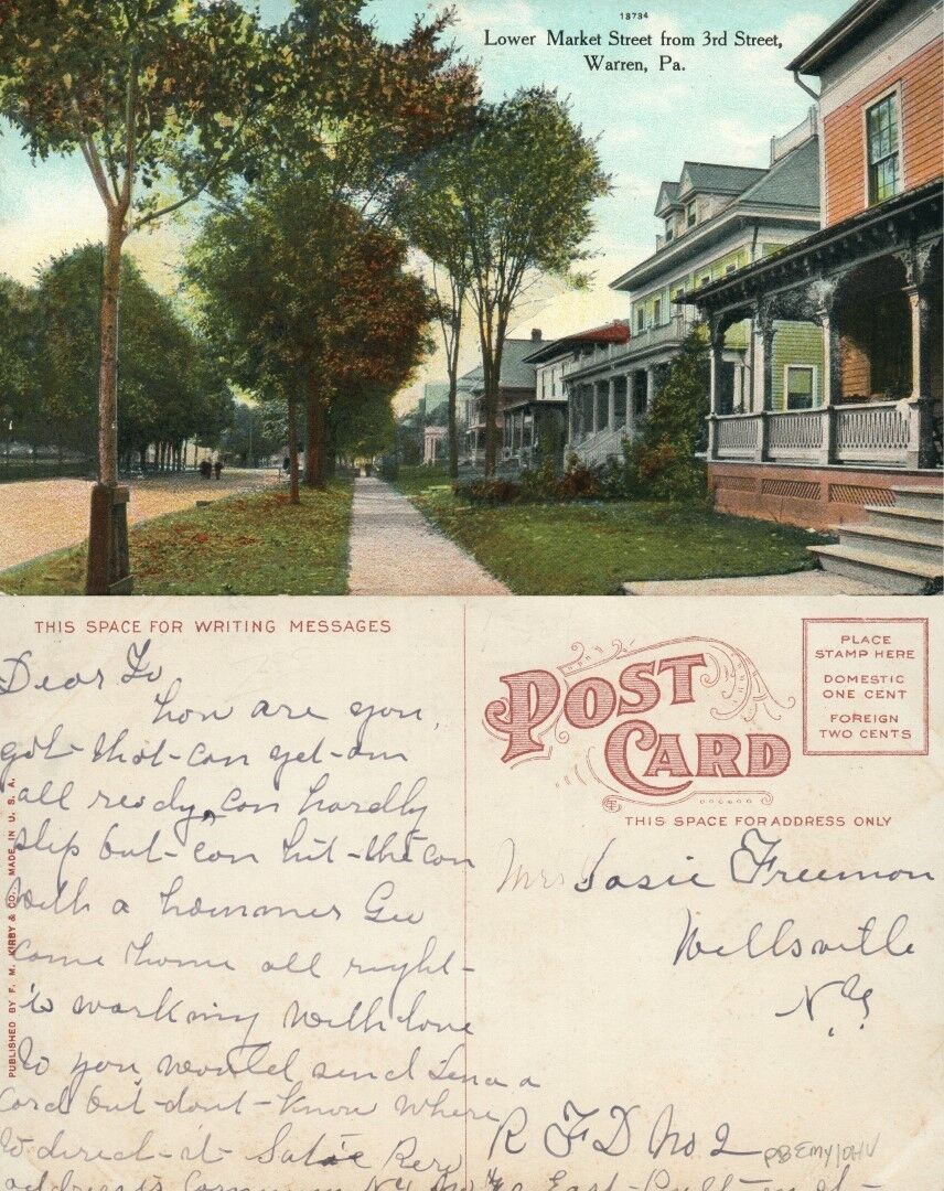 WARREN PA LOWER MARKET STREET FROM 3rd Str. ANTIQUE POSTCARD