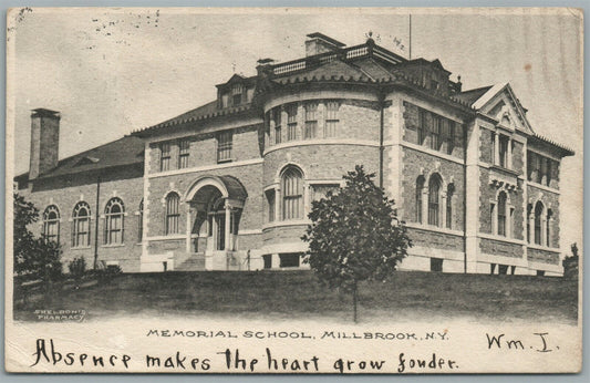 MILLBROOK NY MEMORIAL SCHOOOL ANTIQUE POSTCARD