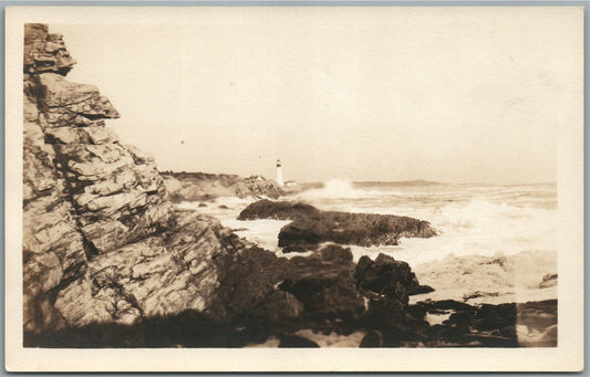 CAPE COTTAGE ME LIGHT HOUSE SCENE ANTIQUE REAL PHOTO POSTCARD RPPC