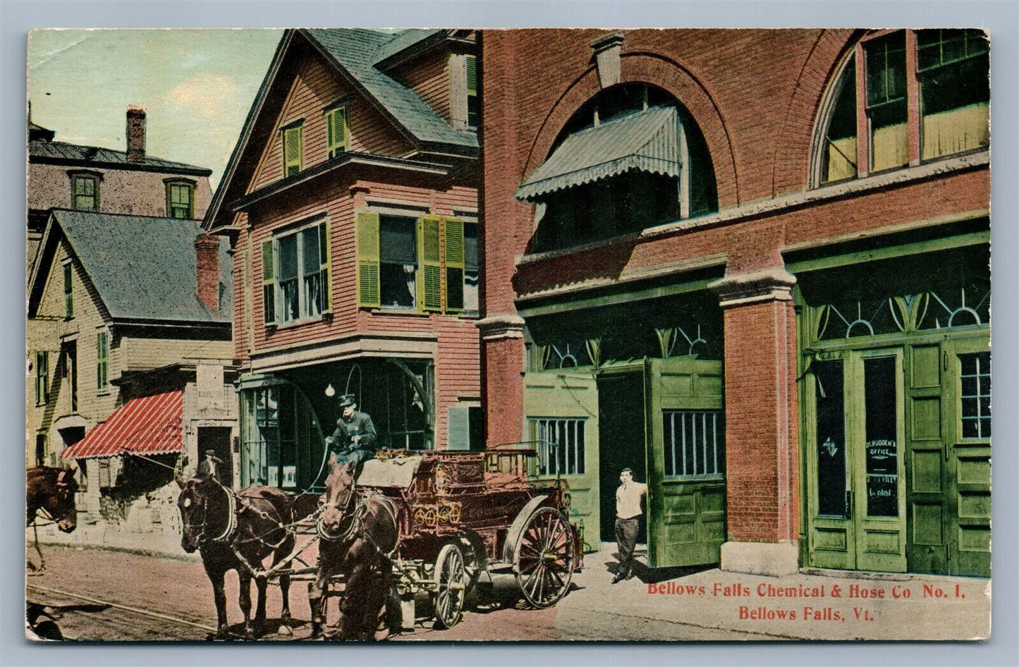 BELLOWS FALLS VT CHEMICAL & HOSE CO. FIREFIGHTING ANTIQUE POSTCARD