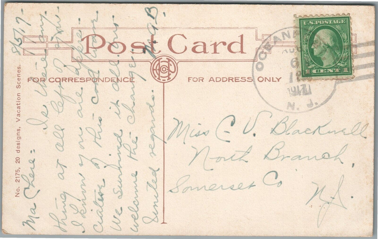 OCEANPORT NJ CANOEING ON THE RIVER ANTIQUE POSTCARD