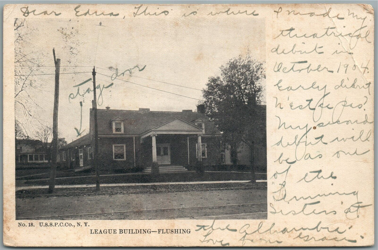 BROOKLYN NY FLUSHING LEAGUE BUILDING ANTIQUE POSTCARD