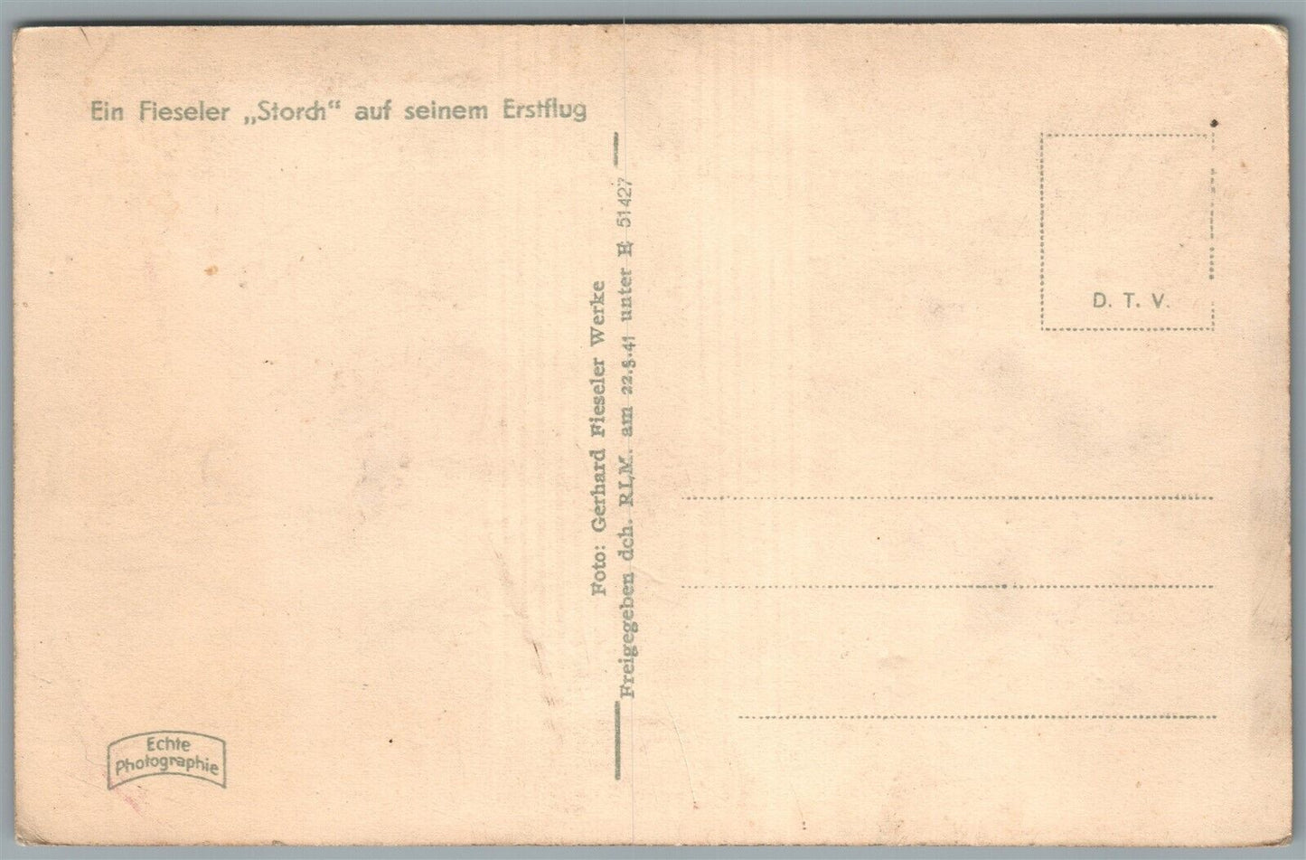 GERMAN STORCH AIRPLANE MILITARY VINTAGE POSTCARD