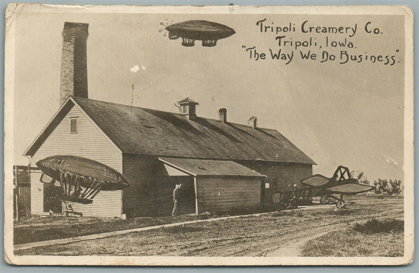 TRIPOLI IA CREAMERY CO. FUTURISTIC COLLAGE ANTIQUE REAL PHOTO POSTCARD RPPC