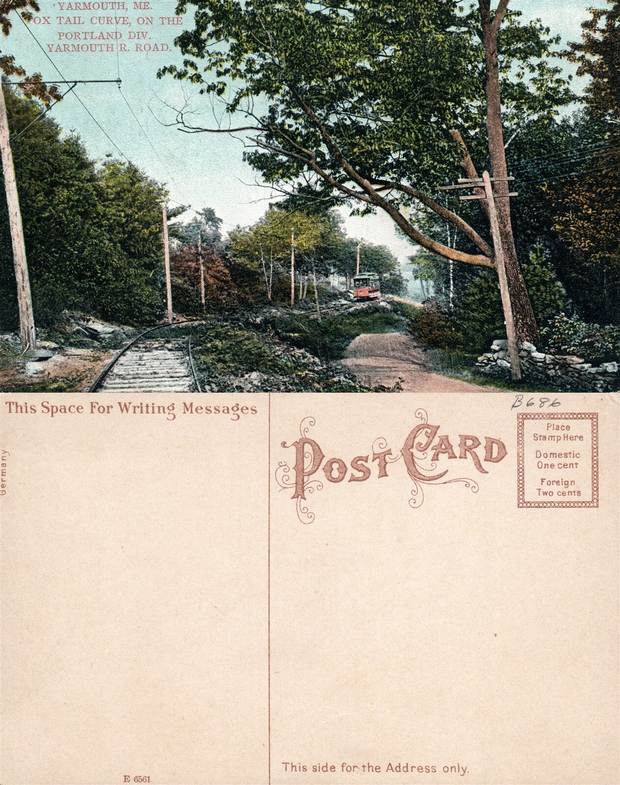 YARMOUTH ME RAILROAD OX TAIL CURVE ANTIQUE POSTCARD railway