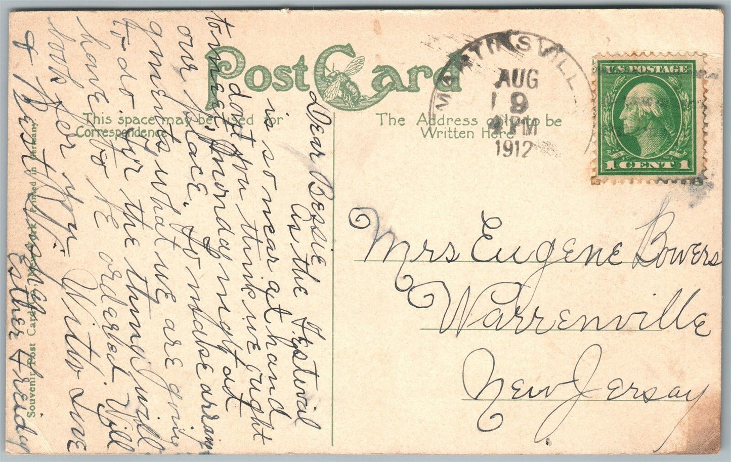 PLAINFIELD NJ PARK AVENUE BAPTIST CHURCH 1912 ANTIQUE POSTCARD PARK & PROSPECT