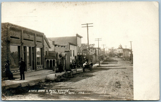 RIDGEWAY WI STATE BANK POST OFFICE ANTIQUE REAL PHOTO POSTCARD RPPC ADVERTISING