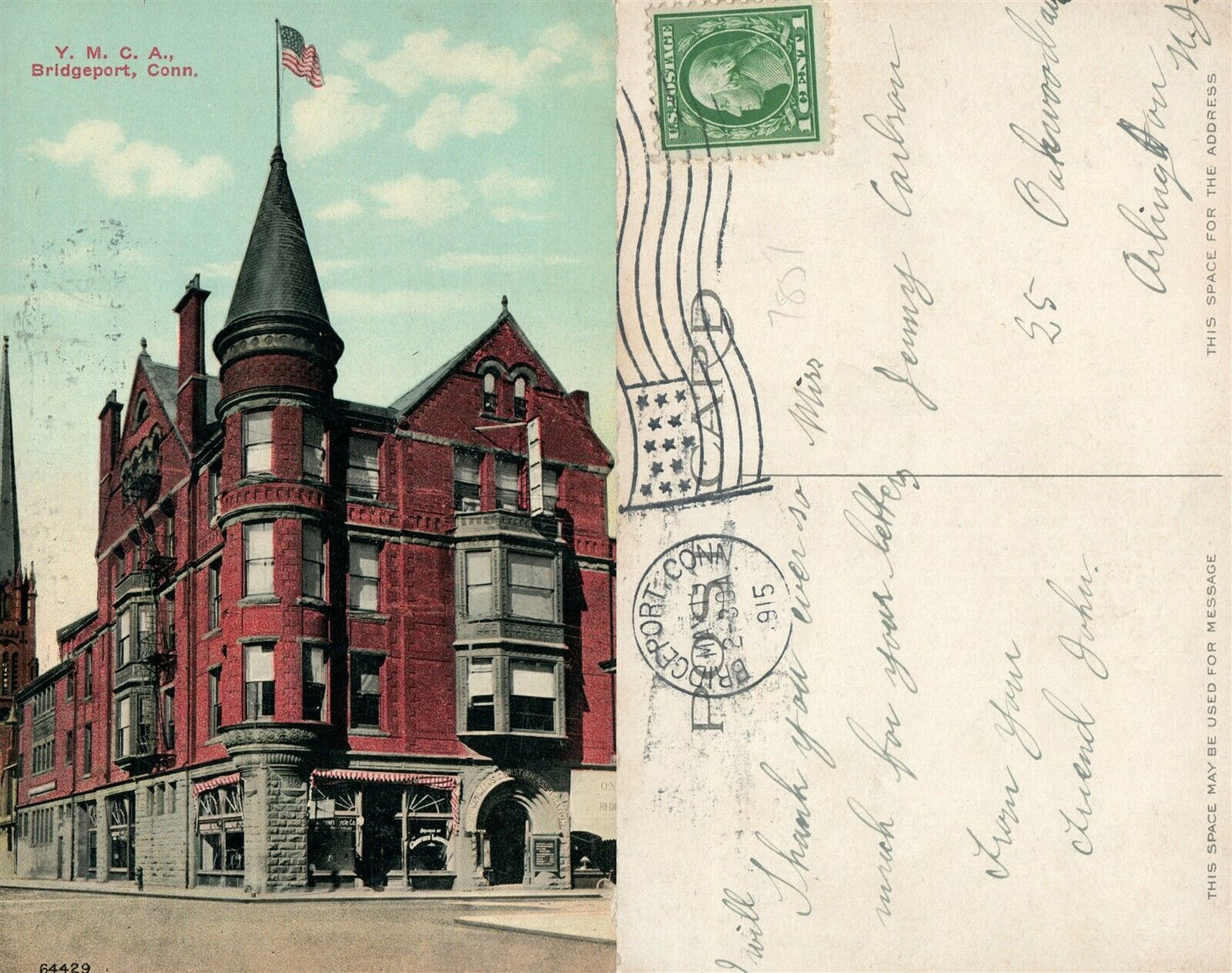 BRIDGEPORT CT Y.M.C.A. 1915 ANTIQUE POSTCARD