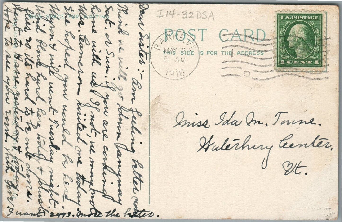 BARRE VT MAIN STREET 1916 ANTIQUE POSTCARD