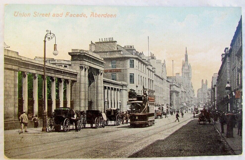 ANTIQUE POSTCARD UNION STREET & FACADE ABERDEEN SCOTLAND UK railway TROLLEY