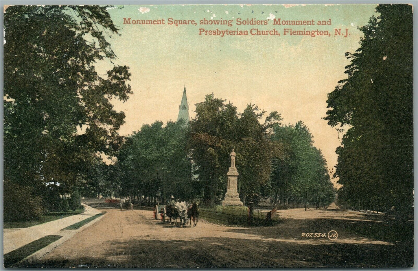 FLEMINGTON NJ MONUMENT SQUARE ANTIQUE POSTCARD