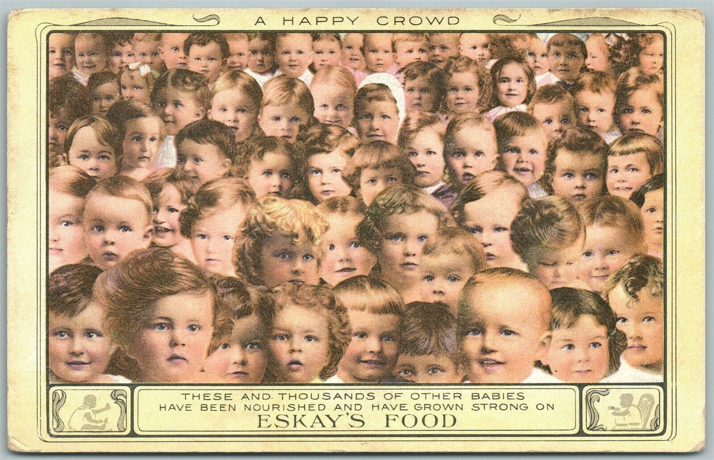 MULTIPLE BABIES ESKAY'S FOOD ADVERTISING ANTIQUE POSTCARD