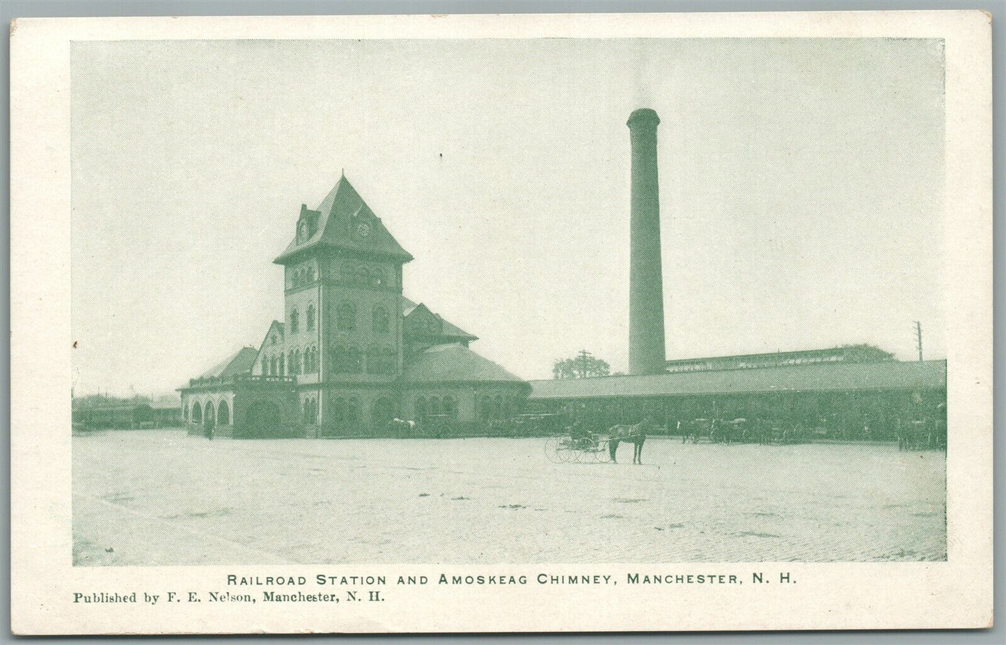MANCHESTER NH RAILROAD STATION AMOSKEAG CHIMNEY RAILWAY DEPOT ANTIQUE POSTCARD
