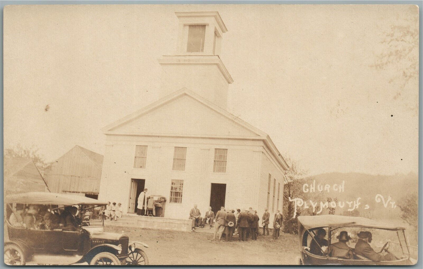 PLYMOUTH VT COOLIDGE CHURCH ANTIQUE REAL PHOTO POSTCARD RPPC