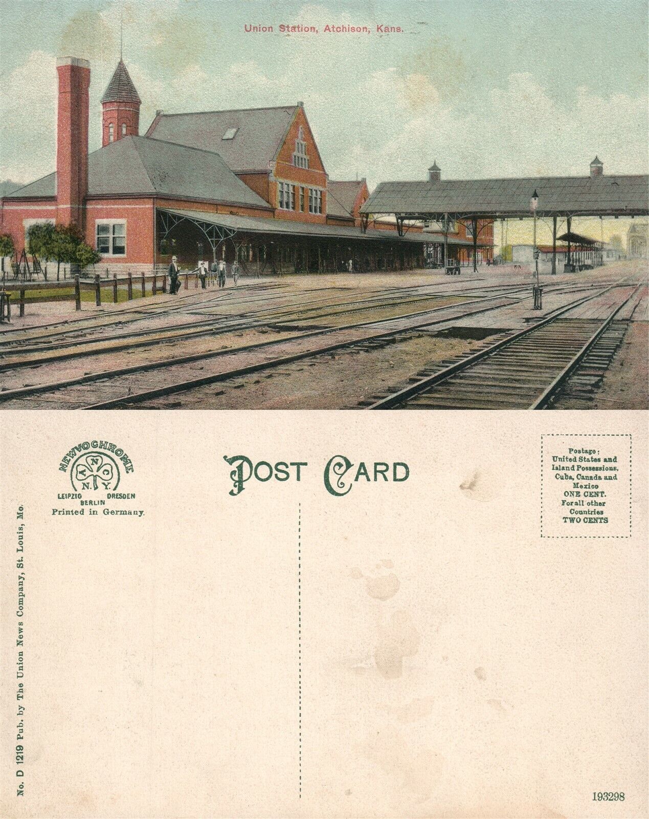 ATCHISON UNION RAILWAY STATION ANTIQUE POSTCARD RAILROAD TRAIN DEPOT
