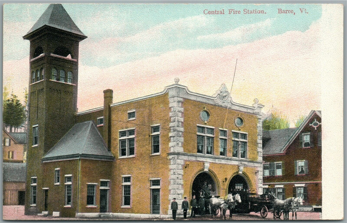 BARRE VT CENTRAL FIRE STATION ANTIQUE POSTCARD