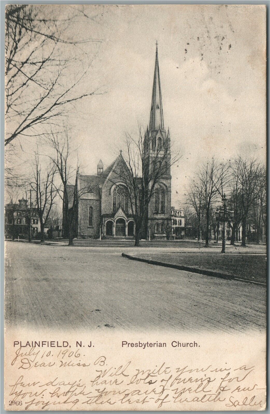 PLAINFIELD NJ PRESBYTERIAN CHURCH UNDIVIDED ANTIQUE POSTCARD