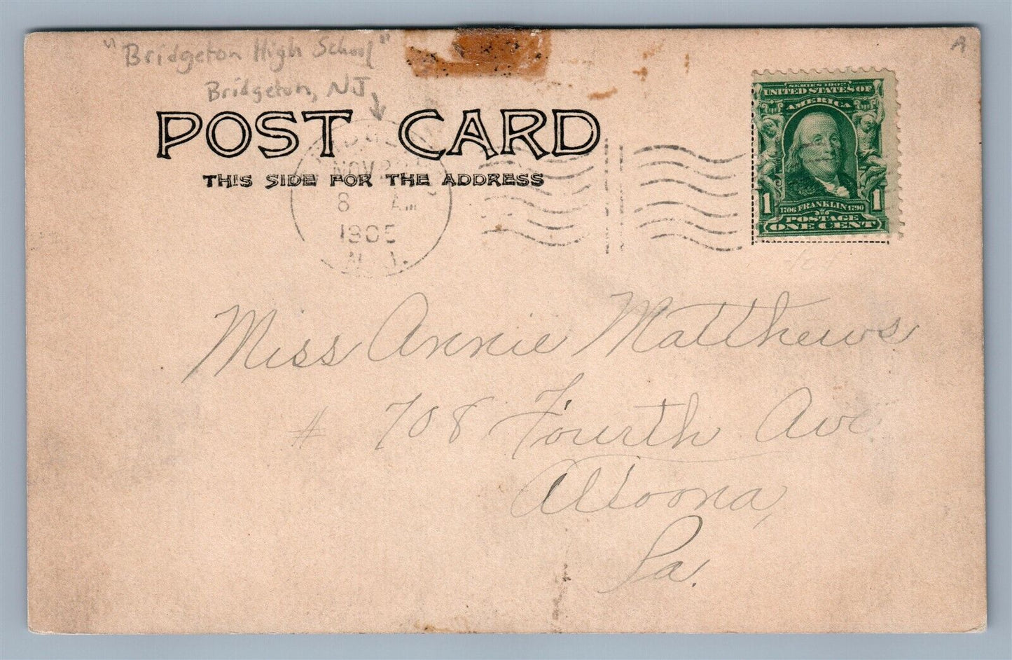 BRIDGETON NJ HIGH SCHOOL ANTIQUE REAL PHOTO POSTCARD RPPC