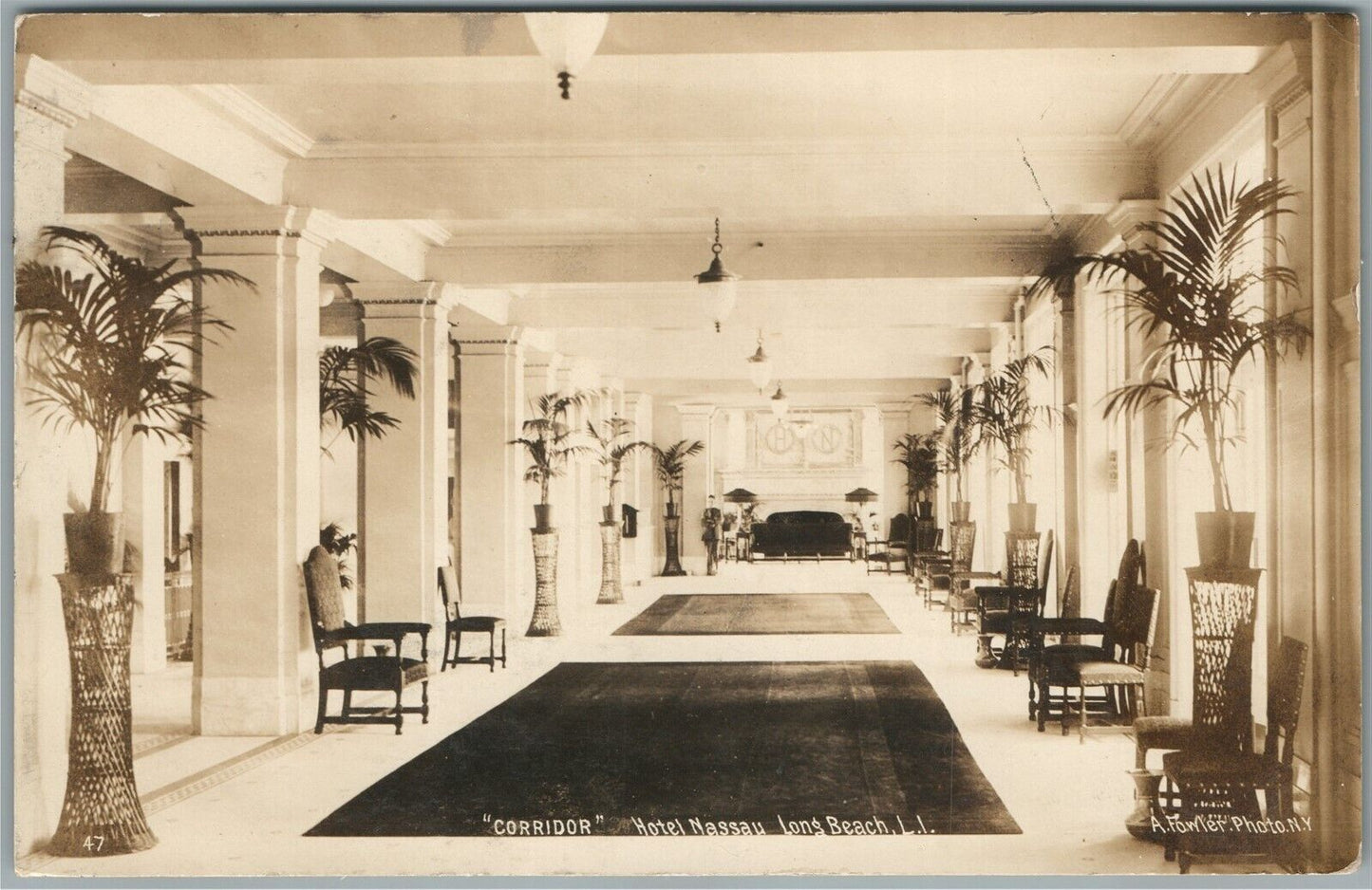 LONG BEACH LI NY HOTEL NASSAU INTERIOR ANTIQUE REAL PHOTO POSTCARD RPPC