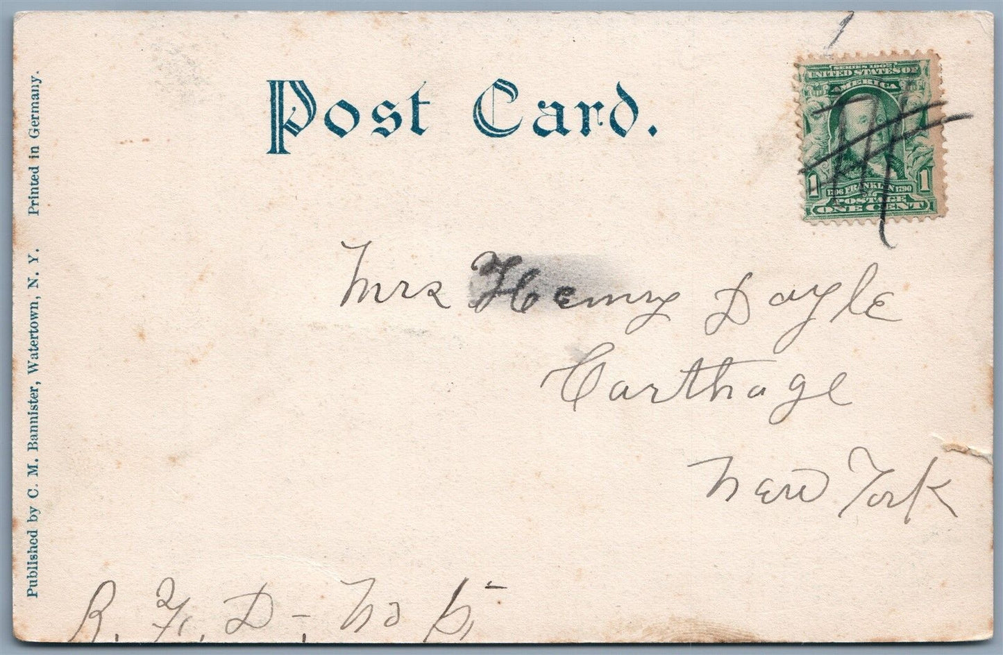 ANTWERP NY AST.MICHAEL'S CHURCH UNDIVIDED ANTIQUE POSTCARD