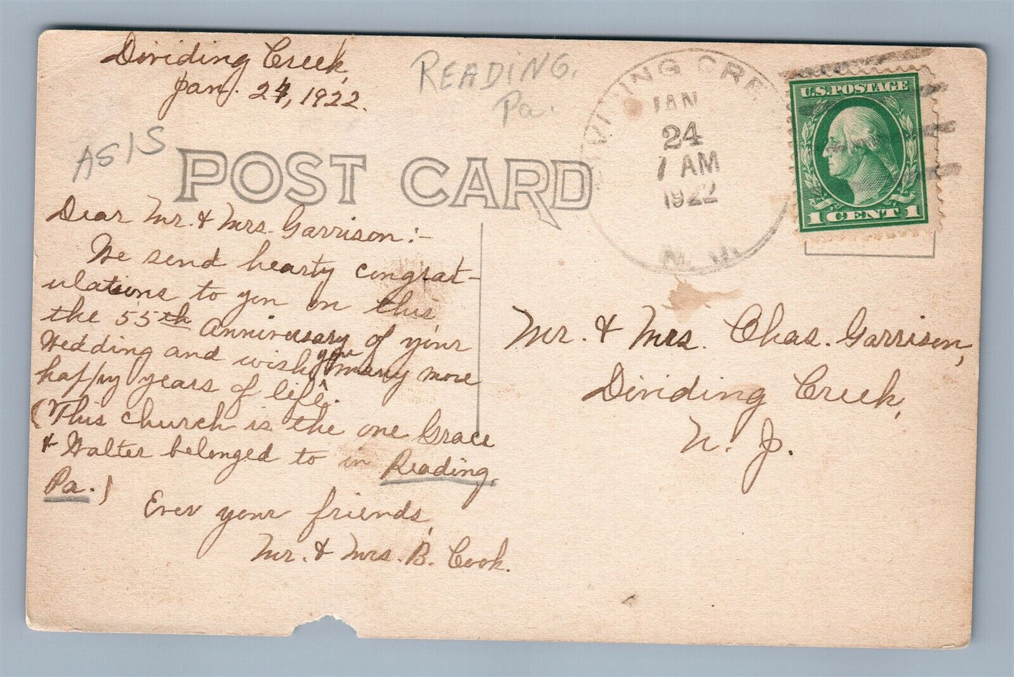 READING PA CHURCH ANTIQUE REAL PHOTO POSTCARD RPPC