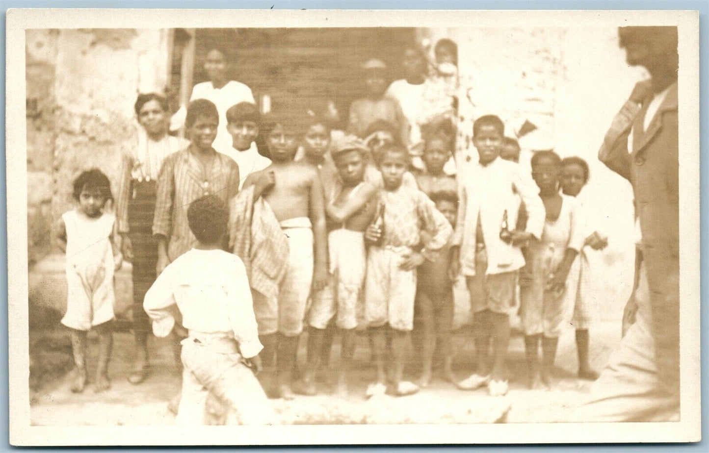 AFRICAN KIDS GROUP ANTIQUE REAL PHOTO POSTCARD RPPC