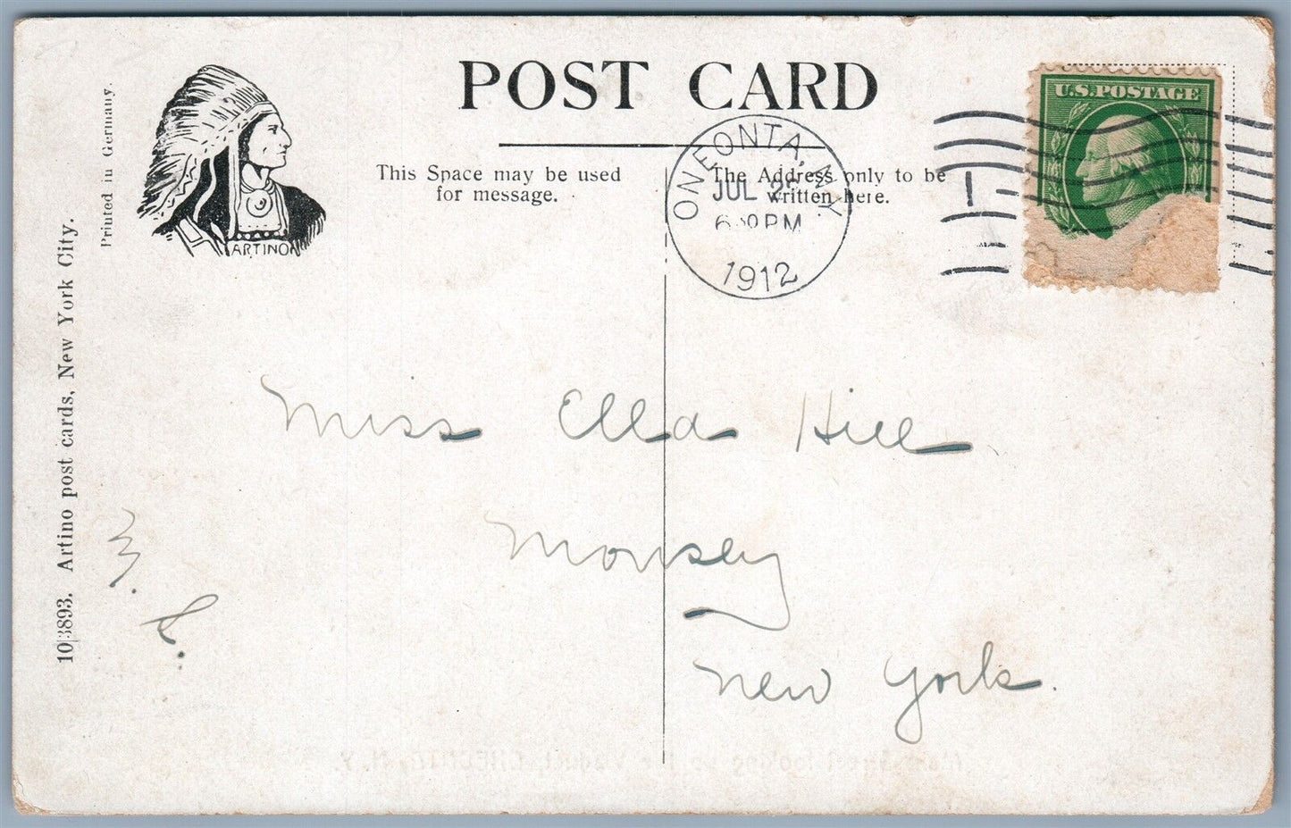 ONEIDA NY MAIN STREET 1912 ANTIQUE POSTCARD