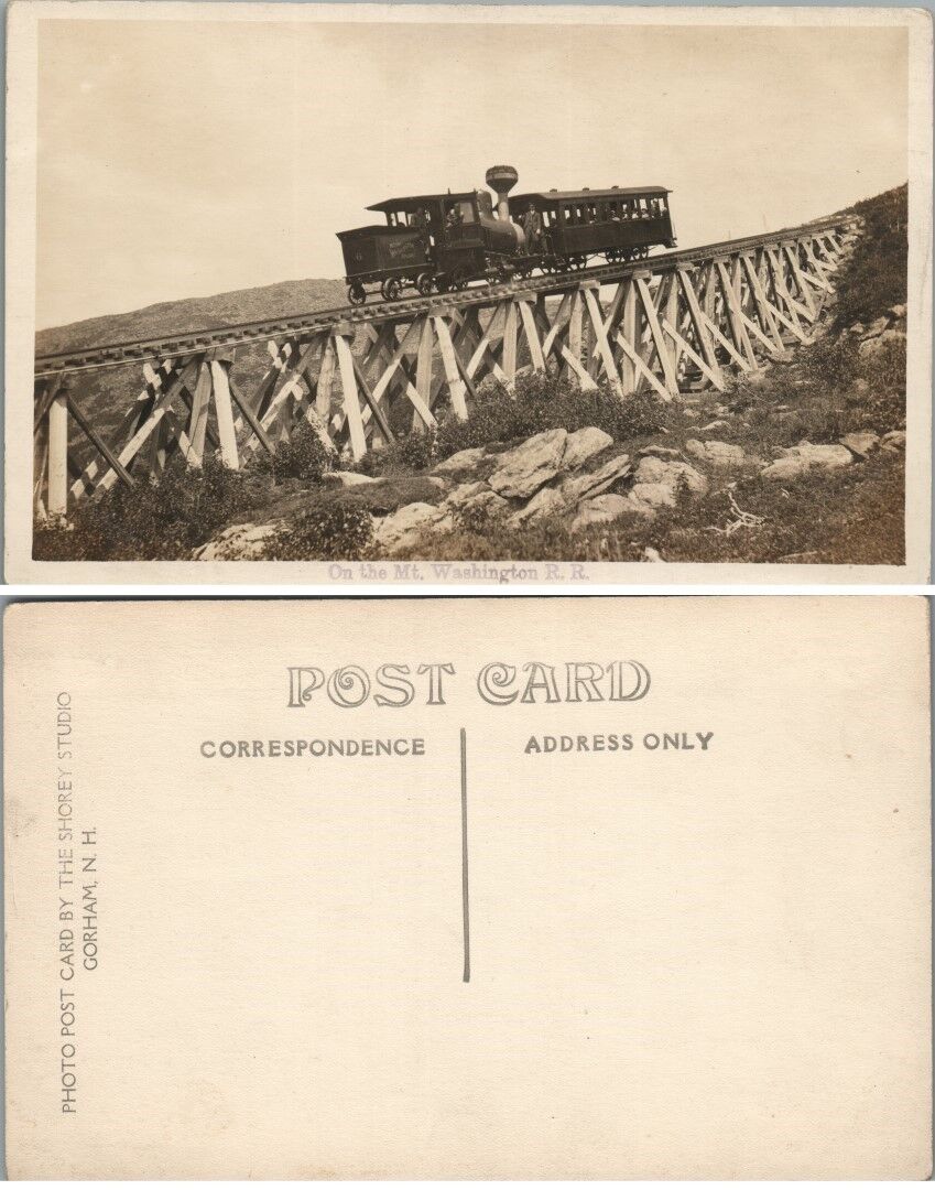 MT.WASHINGTON COG RAILWAY N.H. RPPC ANTIQUE REAL PHOTO POSTCARD railroad train