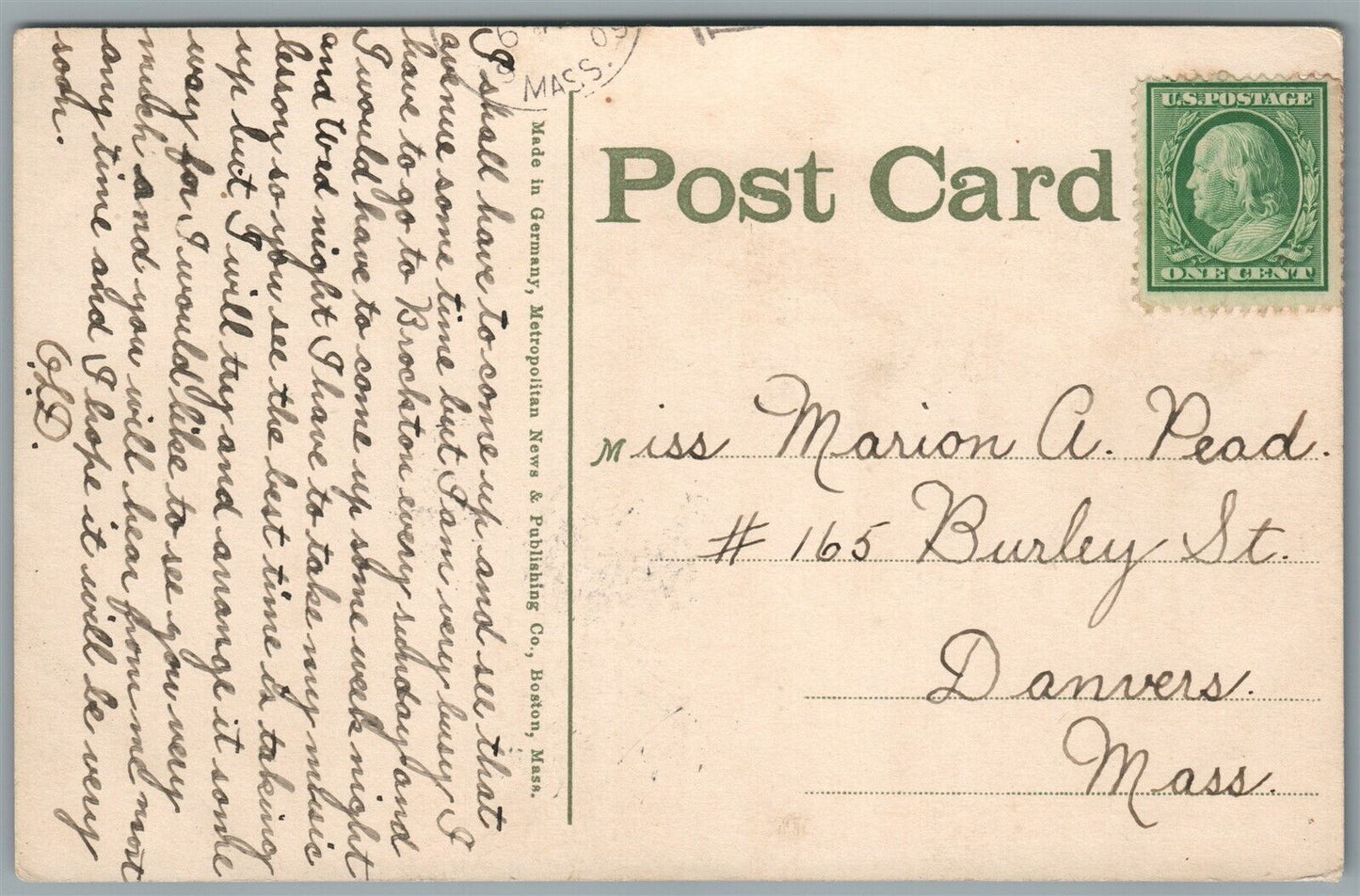 PEABODY MA NEW O'SHEA BLOCK ANTIQUE POSTCARD