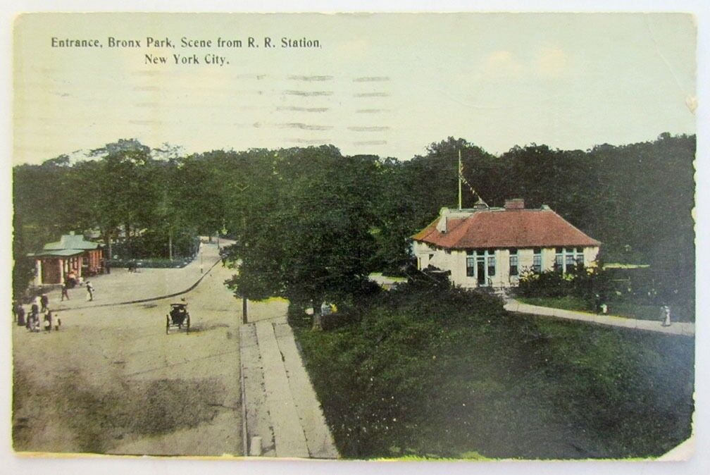 ANTIQUE 1915 POSTCARD - BRONX PARK SCENE FROM RAILROAD STATION NEW YORK N.Y.