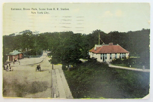 ANTIQUE 1915 POSTCARD - BRONX PARK SCENE FROM RAILROAD STATION NEW YORK N.Y.