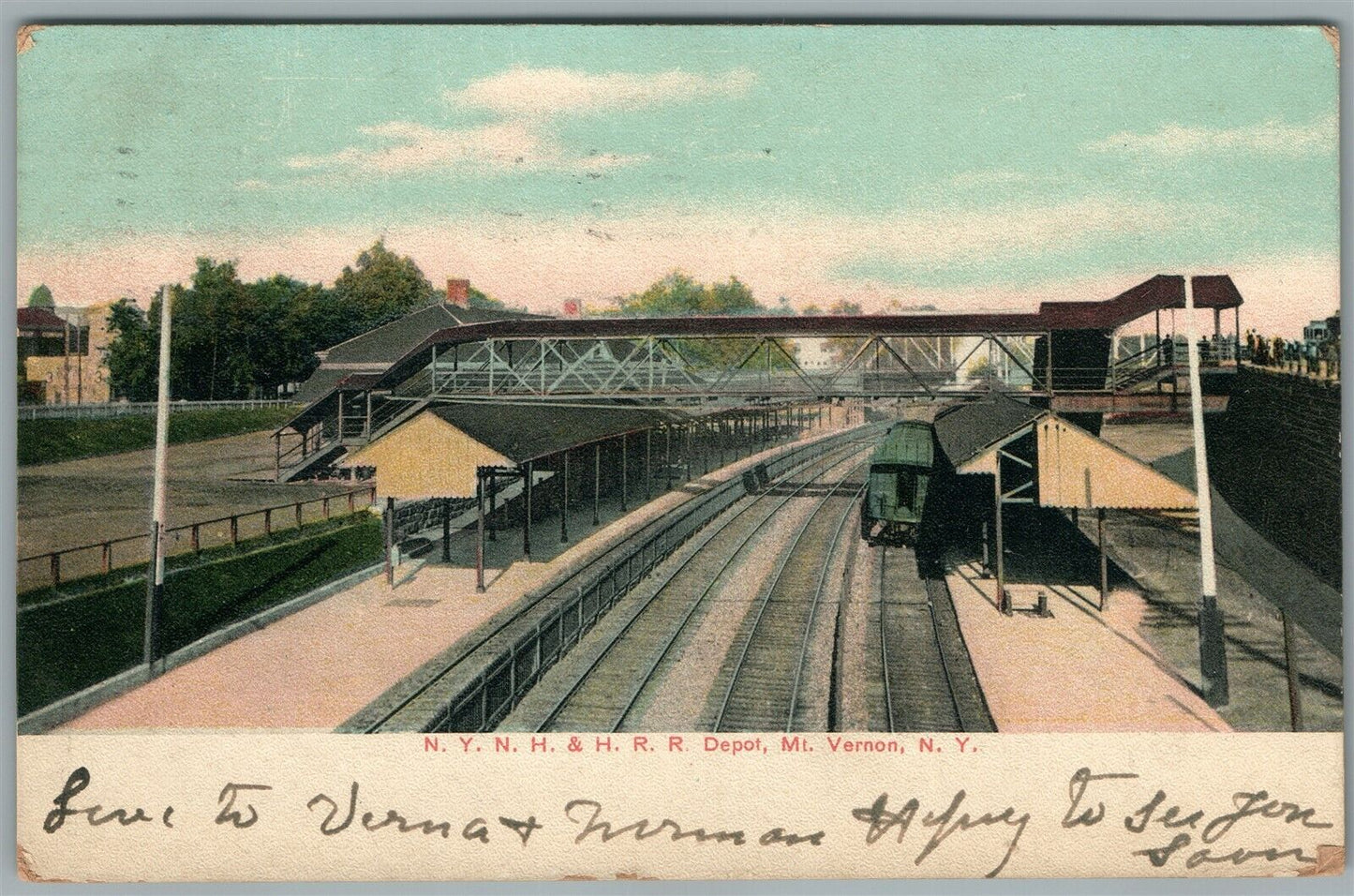 MT.VERNON NY RAILROAD STATION RAILWAY TRAIN DEPOT ANTIQUE POSTCARD
