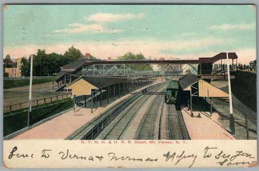 MT.VERNON NY RAILROAD STATION RAILWAY TRAIN DEPOT ANTIQUE POSTCARD