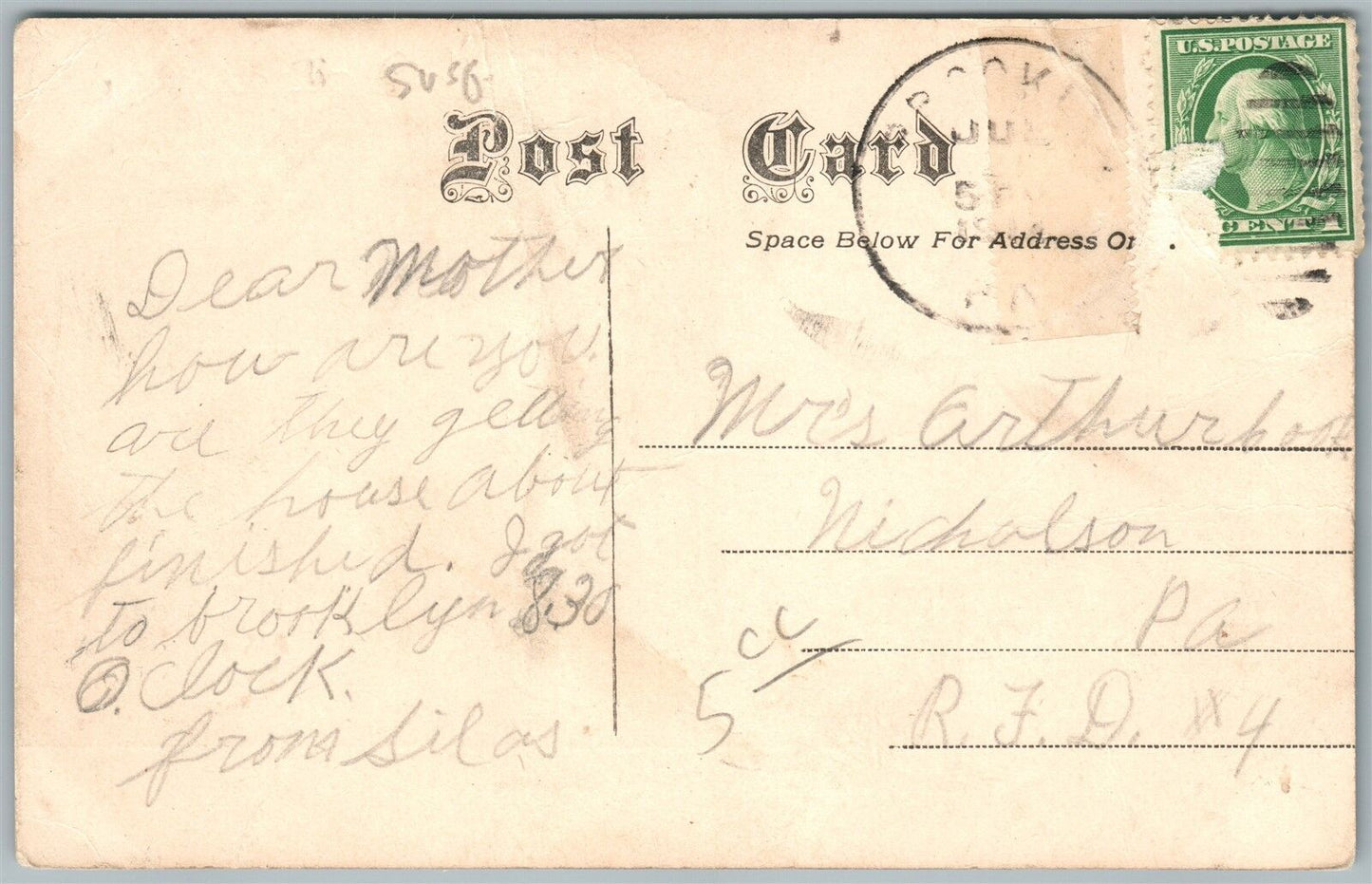 BROOKLYN PA MAIN STREET ANTIQUE POSTCARD