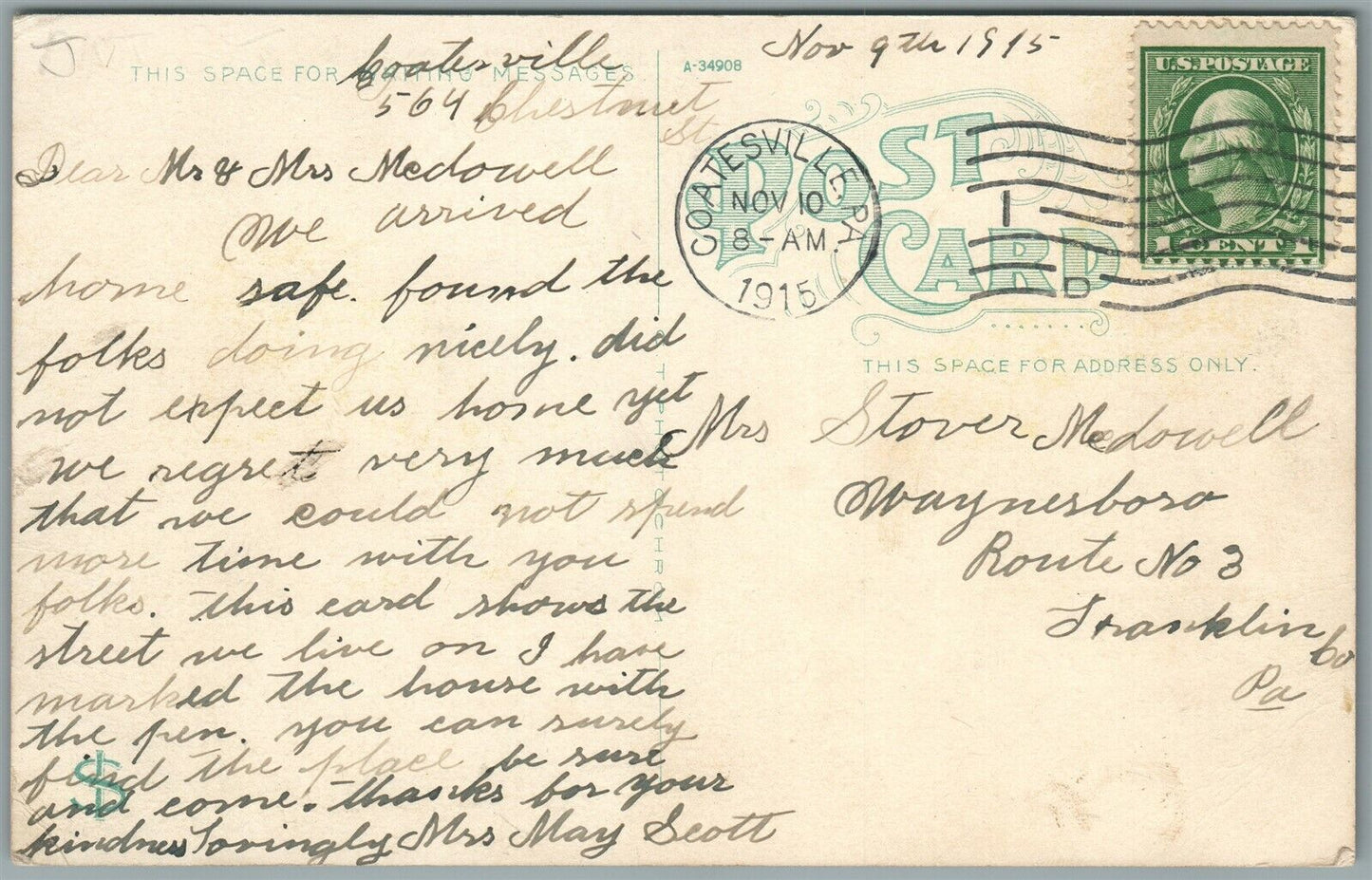 COATESVILLE PA CHESTNUT STREET ANTIQUE POSTCARD