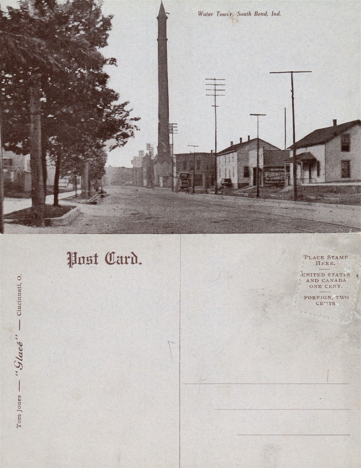 SOUTH BEND IN WATER TOWER ANTIQUE POSTCARD