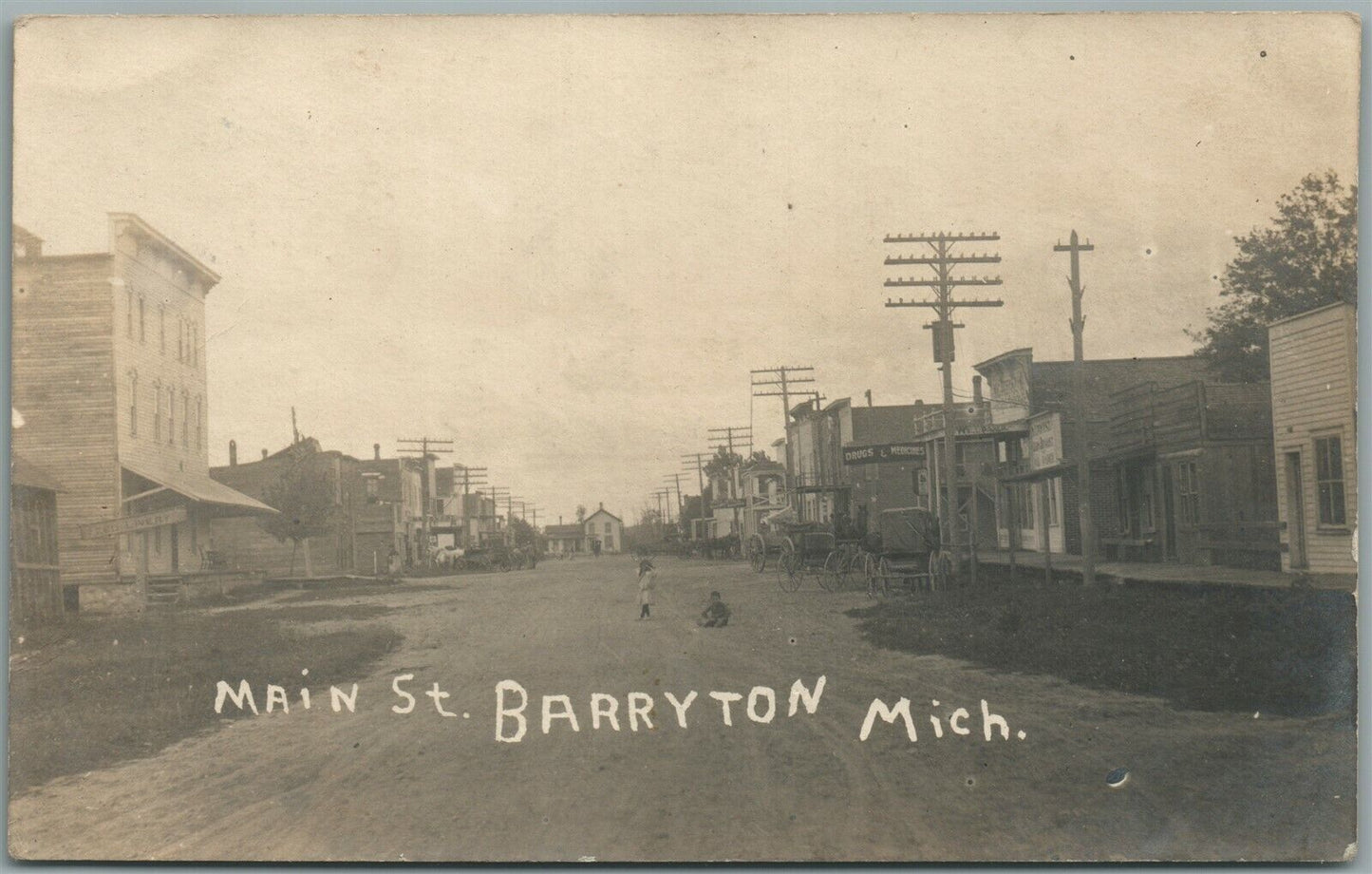 BARRYTON MI MAIN STREET ANTIQUE REAL PHOTO POSTCARD RPPC